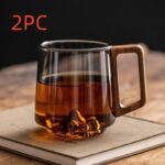 Guanshan Glass Single-layer Side Wooden Handle Drinking Cups Household Large-capacity Milk Tea Juice Single-layer Cup Kitchen Gadgets - Image 5
